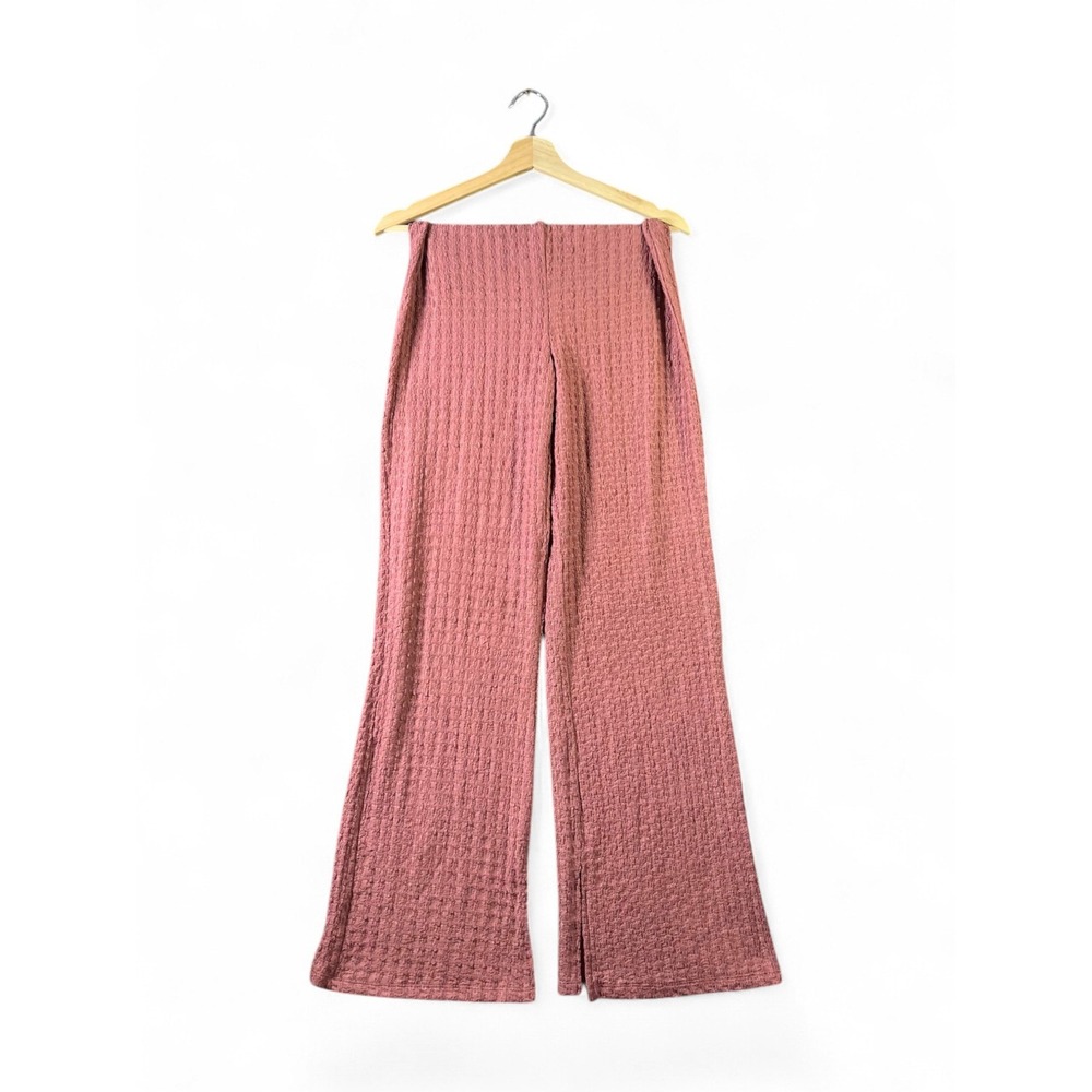 Julia by Lovi Women Dusty Rose Textured Popcorn Knit Wide Leg Slit Pants Small